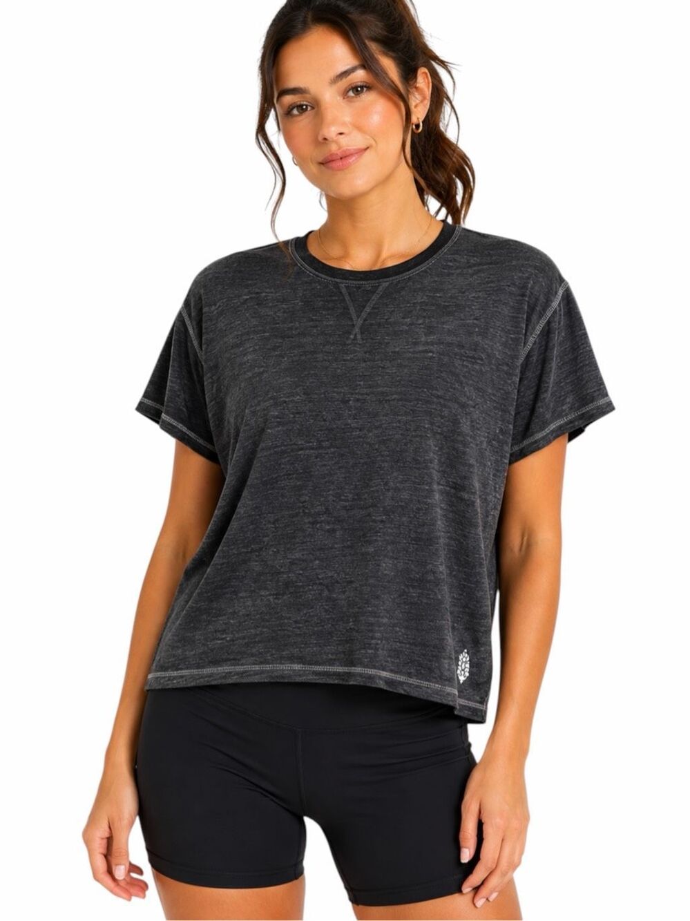 FP MOVEMENT FREE PEOPLE My Time Tee Black Washed Short Sleeve XS